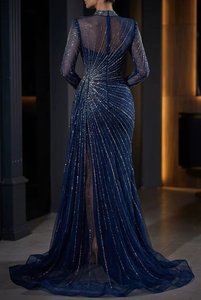 ชุดราตรีทรงเมอร์เมดประดับลูกปัดหรูหราสำหรับผู้หญิง ชุดราตรีออกงานไหล่เฉียงแบบขายส่ง ชุดราตรีปักเลื่อมวิบวับสำหรับงานกาล่า - Product Image 4