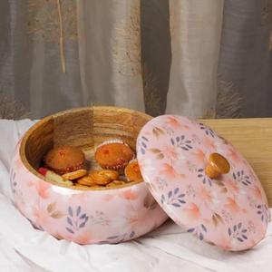 Recipiente Redondo de Madera Amarillo para Alimentos con Tapa de Madera, Diseño de Hojas Tropicales, Ecológico, Hermético, para Cocina y Bodas - Product Image 3