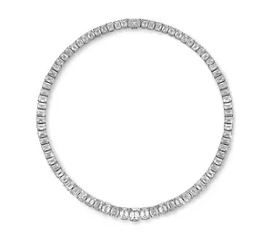 Collar Minimalista con Diamantes Cultivados en Laboratorio con Corte Esmeralda, Collar de Tenis de Oro Blanco Sólido de 10K/14K, Certificado IGI, Joyería de Lujo para Compromiso - Product Image 1
