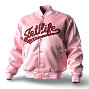 Veste bomber en satin rose personnalisée, faible MOQ, qualité supérieure, vestes unisexes - Product Image 3