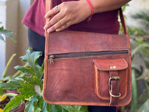 Bolsos de cuero de cabra auténtica hechos a mano, 9x11 pulgadas, bolsos de hombro - Product Image 4