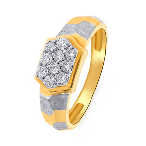 High Quality 18K Yellow Gold Plated Men's Statement Ring with Rectangular Cubic Zirconia Cluster and Satin Matte Designer Band - Product Image 1