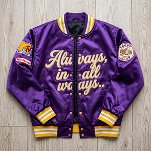Customized Satin Bomber Jacket Football Satin Embroidery Satin Jackets Men Crew Neck Long Sleeve Baseball Satin Jacket Coat - Product Image 1
