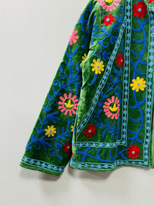 Handmade Velvet Suzani Bomber Jacket Uzbek Floral Embroidery 100% Cotton Velvet Women's All Seasons - Product Image 3