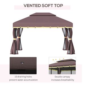 10FT X 13FT Aluminum Frame Patio Gazebo with 2 Tier Polyester <b>Roof</b> Vented <b>Canopy</b> Mesh Sidewalls for Villa Courtyard Park - Product Image 4