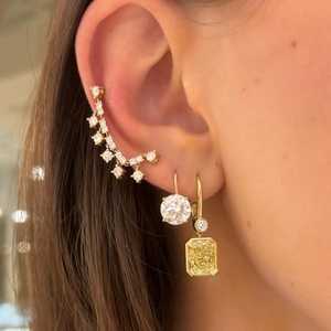 4 Ctw Lab Grown Diamond <b>Dangle</b> <b>Earrings</b> Basket Prong Set Hoops 14K 18K Solid <b>Gold</b> Lever back Solitaire Statement Drops Wholesale - Product Image 6