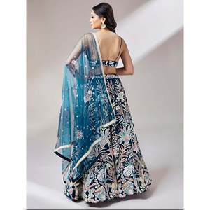 Superbe filet à paillettes bleu sarcelle Designer Lehenga Choli avec Dupatta pour femme - Product Image 5