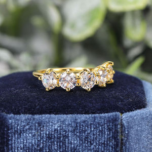 AMBER JEWELS T-1448 Unisex Rhodium Plated Moissanite Three Stone Ring Round Brilliant Cut Prong Setting Classic Engagement - Product Image 1