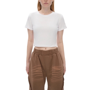 Camiseta Blanca Ajustada de Algodón para Mujer, Cuello Redondo, Estilo Básico, Casual, al por Mayor - Product Image 1