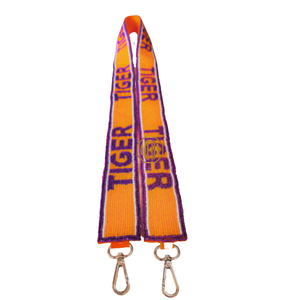Sac à bandoulière en polyester brodé de perles motif tigre fait main, orange et violet, personnalisable, vente en gros - Product Image 3