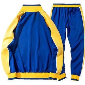 Ensemble de survêtement unisexe bleu et jaune à blocs de couleur, veste zippée à manches longues et pantalon de jogging, tenue de sport décontractée pour adulte, automne - Product Image 6