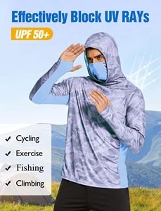 Chemise de pêche pour homme, camouflage, à capuche, UPF 50+, 100% polyester, avec masque, légère, protection solaire - Product Image 5