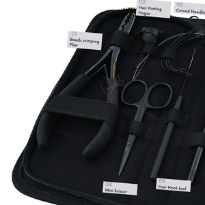 Kit d'outils professionnels pour extensions de cheveux noirs avec pince à sertir à 2 trous en acier inoxydable et outils d'installation Microlink - Product Image 3