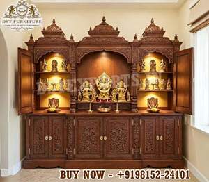 Impresionante Gabinete de Pooja de Gran Tamaño del Sur de la India con Puerta, Mueble de Templo de Madera Premium Hecho a Mano, Compre un Mandir para el Hogar con Cajones en EE. UU. - Product Image 4