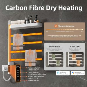 SIOYIE Porte-serviettes électrique mural intelligent, sèche-serviettes chauffant rotatif avec barres pivotantes et minuterie intelligente pour salle de bain - Product Image 6
