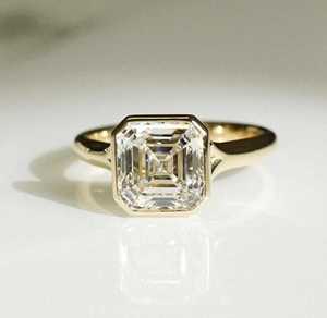 Anillo de compromiso y boda de oro macizo de 14K con diamante de corte Asscher de 2.00CT cultivado en laboratorio, joyería para propuesta de matrimonio para novias. - Product Image 1
