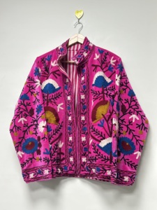 Bohemian <b>Velvet</b> Suzani Bomber Jacket Handmade Embroidery Vintage Floral Reversible Eco-Friendly 100% Cotton Winter Wholesale - Product Image 1