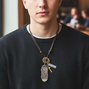 Fashion Pendant Necklace-2-Inch Pure Stainless Steel Pendant with Adjustable Brown Leather <b>Rope</b> for Men & Boys - Product Image 1
