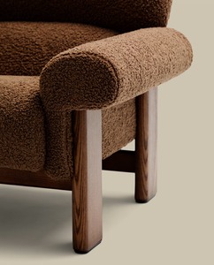Midcentury Modern Eco-Friendly <b>Foam</b> Fabric Armchair Teak Wood Frame Tapered Legs Brown Upholstery Outdoor Hotel Lounge Chair - Product Image 4