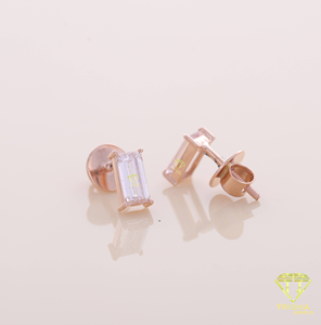 Emerald Cut Moissanite Diamond <b>Stud</b> Earrings 925 Sterling <b>Silver</b> Rose Gold Plated Solitaire Earrings For Women Fine Jewelry - Product Image 2