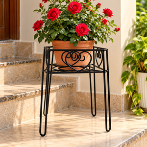 Support de plante vintage rétro en métal noir, hauteur 15 pouces, diamètre 10 pouces, support de pot de fleurs en fer, jardinière Gamla, intérieur/extérieur, jardin - Product Image 4