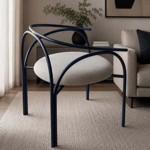 Modern White Upholstered Lounge <b>Chair</b> with Designer <b>Blue</b> Metal Legs for Living Room Hotel Bedroom Furniture - Product Image 1