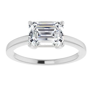 Anillo de Compromiso y Nupcial Clásico con Moissanita Corte Esmeralda, Plata de Ley 925, Bañado en Oro Blanco, Engaste de Garras, Certificado - Product Image 1