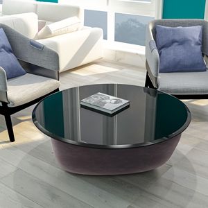 Tavolino rotondo in vetro temperato da 38.6 \ "pollici 2/5 nero \" pollici di spessore smussato bordo lucido eleganti tavoli da pranzo - Product Image 1