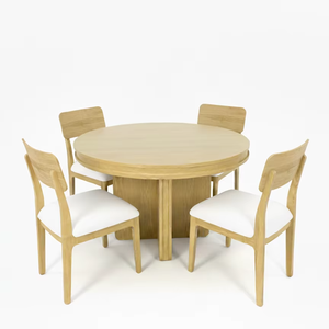 Juego de Mesa de Comedor con 4 Sillas, Mesa de Comedor Redonda de Madera Maciza Minimalista, Mesa de Comedor Redonda de Madera Natural, Madera Maciza Simple - Product Image 1