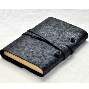 Personalized Genuine Leather Journal Floral Embossed Trifold Notebook Vintage Yellow Paper <b>Diary</b> Handmade Leather Travel Journal - Product Image 3