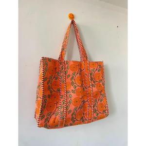 Bolsa de Mano de Algodón Acolchada con Estampado Floral Naranja de Lujo, Estilo Bohemio, Abierta y Casual, para Compras, para Mujer - Product Image 2