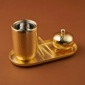 Metal Incense Burner Hand Engraved Design <b>Set</b> With Stainless Steel Cup Lid and Hammered Tray for Home Meditation Aromatherapy - Product Image 3