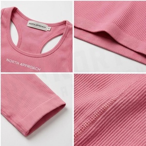 ชุดโยคะ 2 ชิ้นแบบมีริบบิ้น North Approach เสื้อชั้นในกีฬาแบบ Racerback กางเกงขาสั้นเอวสูง สีชมพูพื้น ระบายอากาศได้ดี ชุดออกกำลังกายสำหรับผู้หญิง - Product Image 4