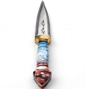 Cuchillo utilitario artesanal con punta de lanza, mango de resina marmoleada, herramienta de hoja fija de acero inoxidable - Product Image 4