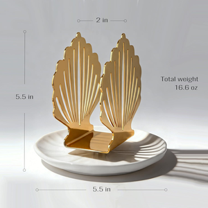 Porte-serviettes en forme de coquillage doré avec base en céramique blanche, élégant organisateur de serviettes de table de style côtier, décoration de table de luxe - Product Image 2