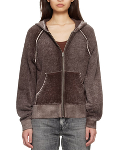 Cárdigan de punto suave con capucha de mezclilla para mujer, con cremallera, manga larga, color liso, bolsillos delanteros, estilo casual, para primavera - Product Image 1