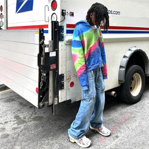 Sudadera con capucha personalizada con pedrería, 100% algodón, para hombre, con cremallera, teñida, estilo arcoíris, de peso pesado, con pedrería - Product Image 4