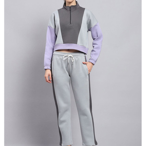 ชุดวอร์มผู้หญิงแบบ Color Blocking เสื้อฮู้ดซิปครึ่งตัวพร้อมกางเกงรูดเชือก สวมใส่สบายๆ ในฤดูใบไม้ร่วง แขนยาว ทรงปกติ - Product Image 1