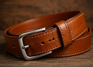 Ceinture en cuir véritable vert uni avec boucle ardillon rectangulaire argentée, décontractée et durable pour homme - Product Image 3
