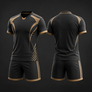 Ensemble d'uniformes de football sublimés personnalisés noir et or, kit de football professionnel léger et respirant, maillot et short d'entraînement - Product Image 6
