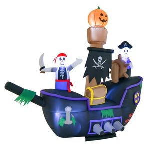 Barca Pirata Gonfiabile per Decorazioni di Halloween da Giardino, 2,1 m con Luci LED e Ventilatore Inclusi - Product Image 1