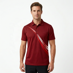 Polo Rojo de Manga Corta para Hombre, Estampado, Tejido de Punto, Secado Rápido, Estilo Casual - Product Image 3
