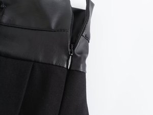 Women's Black Pleated Mini <b>Skirt</b> Faux Leather Waistband Regular Fit All Seasons Solid Design - Product Image 6