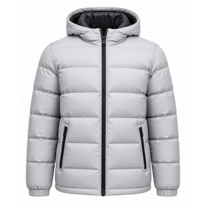 Men's Puffer Jacket Solid Color Polyester Winter Casual Zipper Closure Trendy Windproof Breathable Stand Collar Regular Front - Product Image 5