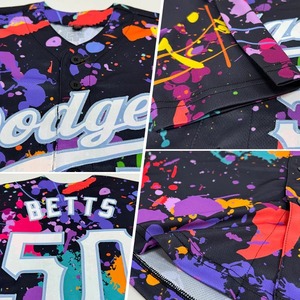 Maillot de softball personnalisé avec motifs graffiti blancs et violets, uniforme authentique pour équipe féminine, sublimation en gros - Product Image 5