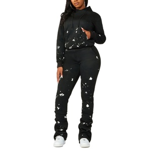 Ensemble de survêtement double inclinaison en molleton 100 % coton, teint en pièce, respirant, de haute qualité et écologique pour femme, 300 g, vente en gros - Product Image 1