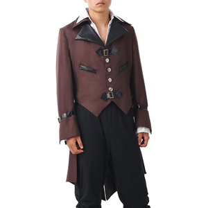 Abrigo largo gótico negro de cuero PU para hombre, disfraz de Halloween - Product Image 5