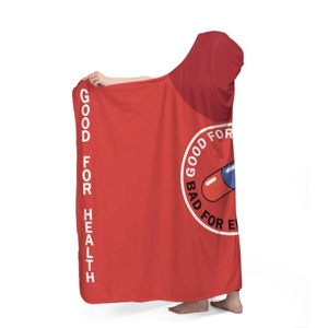Manta con Capucha Roja de Polar con Diseño Estampado de Pastillas, Ideal para la Salud, Inapropada para la Educación - Product Image 5