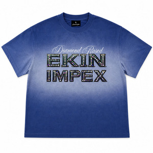 T-shirt court personnalisé 100 % coton flanelle 250 g/m² avec strass, délavé à l'acide, effet soleil, sérigraphie, épaules tombantes, coupe ample pour homme - Product Image 1