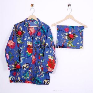 Ensemble pyjama indien 100% coton, imprimé au bloc, pour demoiselle d'honneur, pyjama et chemise à imprimé floral, fabrication artisanale indienne, ensemble pyjama 100% coton pur. - Product Image 3
